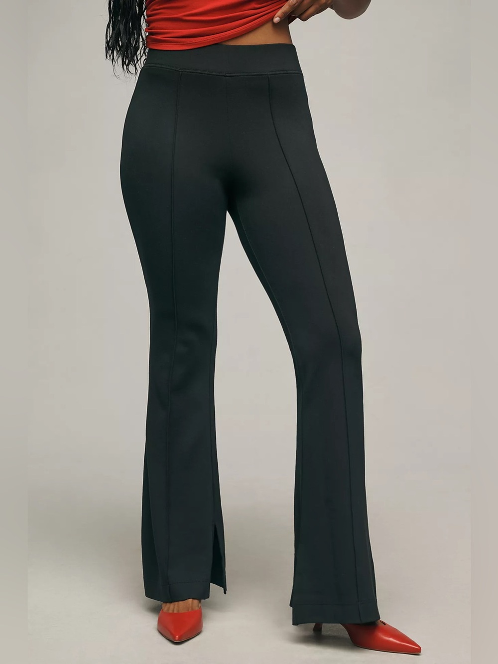 Maeve by Anthropologie Black Flare Pants Women’s Large Pull On Split Hem Stretch
